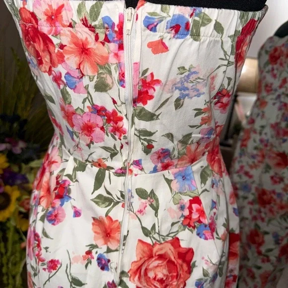 Alya • Strapless Floral Princess Neckline Midi Dress - Picture 12 of 16